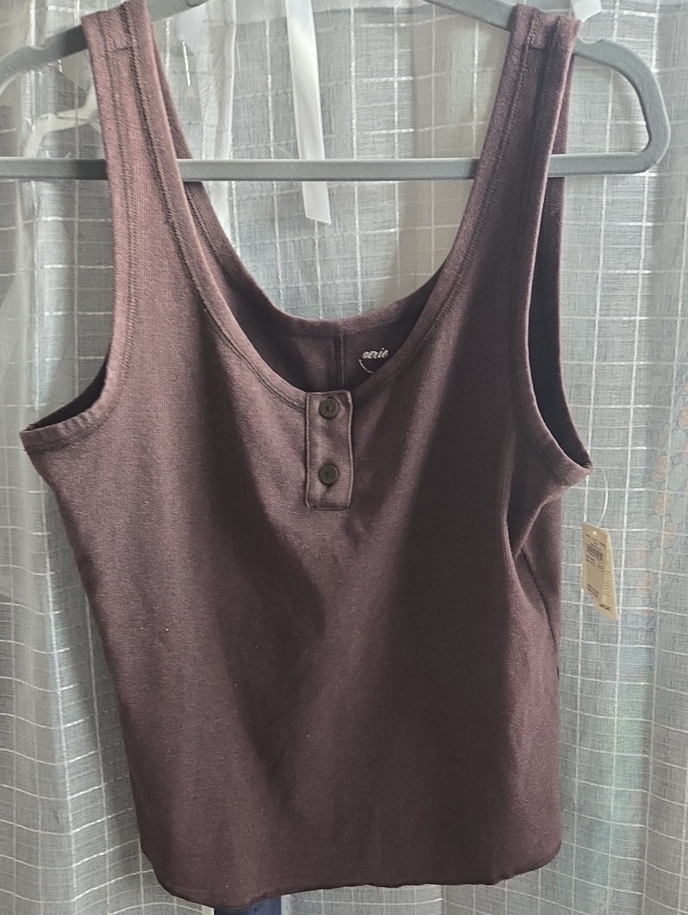 aerie Plum Scoop Neck Henley Tank